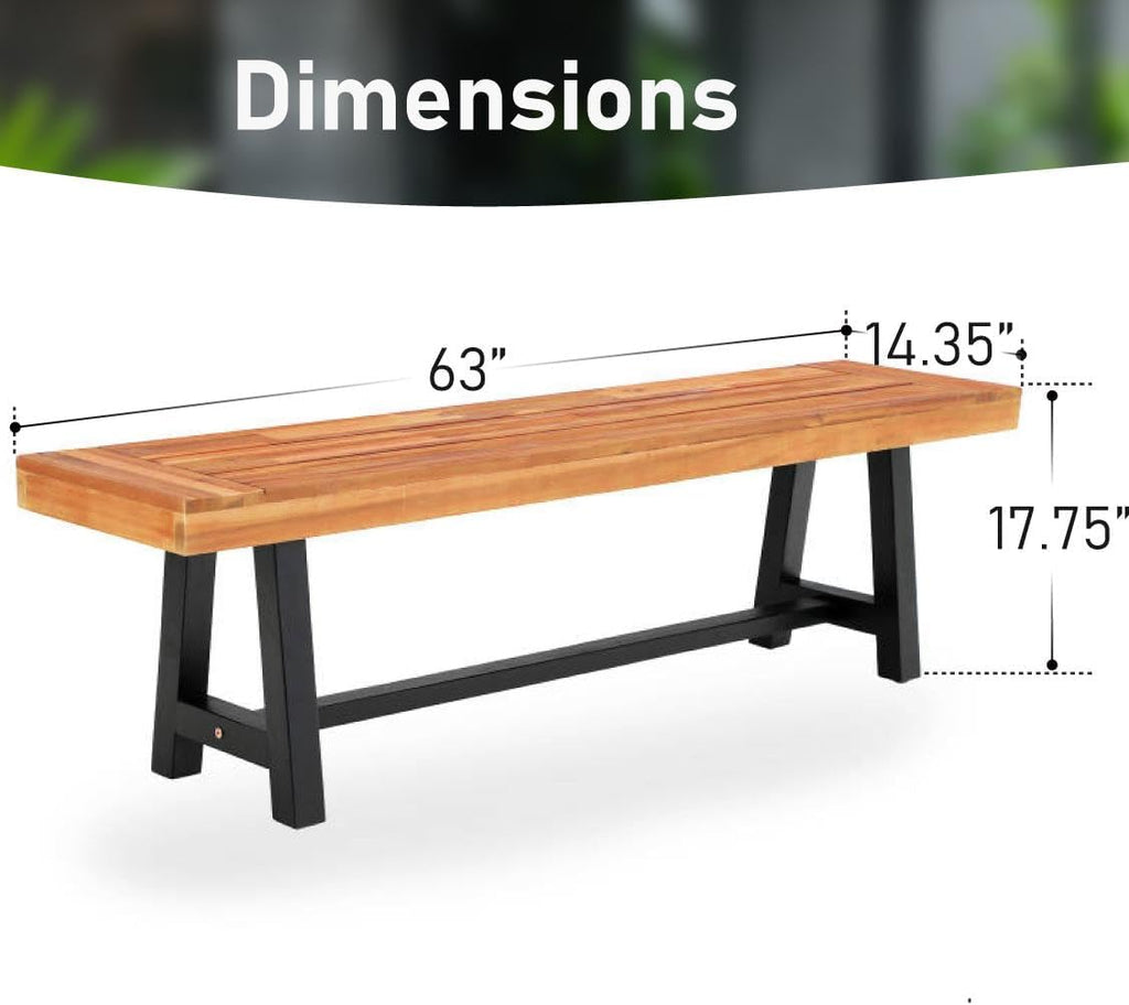 MFSTUDIO Outdoor Garden Bench 63", Acacia Wood Patio Dining Bench, Wooden Park Front Porch Benches for Backyard Outside, Teak