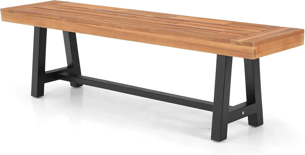 MFSTUDIO Outdoor Garden Bench 63", Acacia Wood Patio Dining Bench, Wooden Park Front Porch Benches for Backyard Outside, Teak