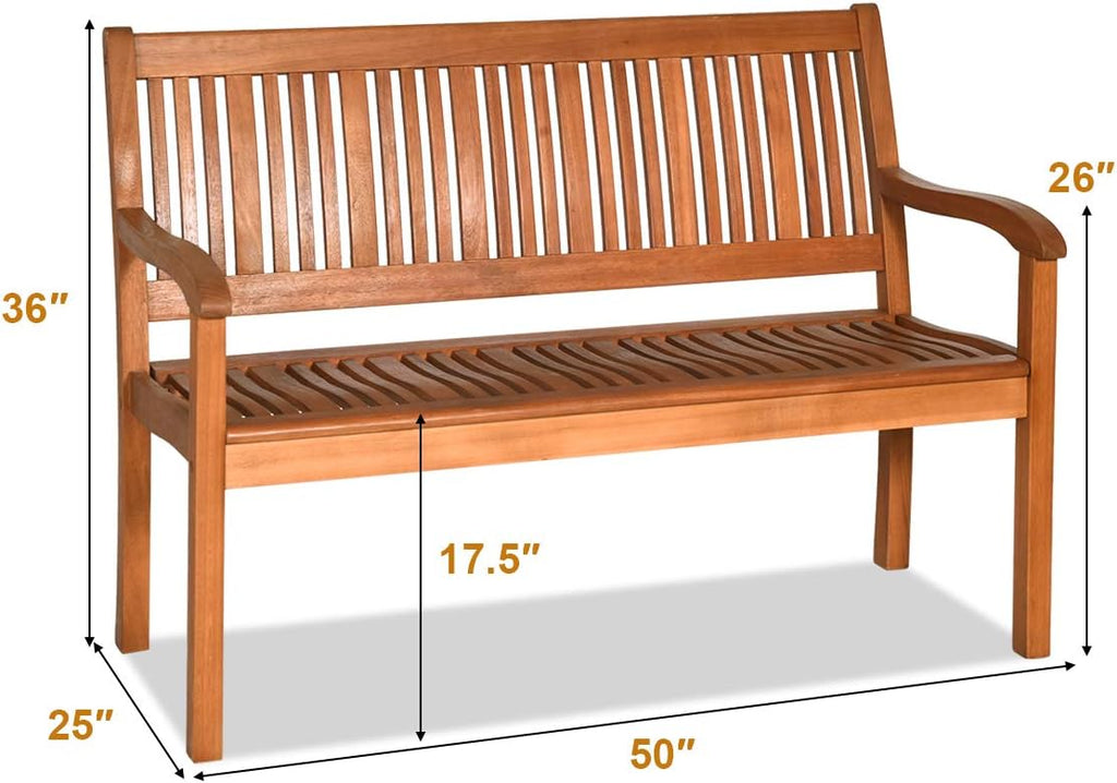 Tangkula Outdoor Wood Garden Bench, 50" W Solid Wood Patio Park Bench with Dense Slatted Backrest & Seat, Curved Armrest, Large Wooden Loveseat Bench for Deck, Porch, Poolside, Yard & Balcony