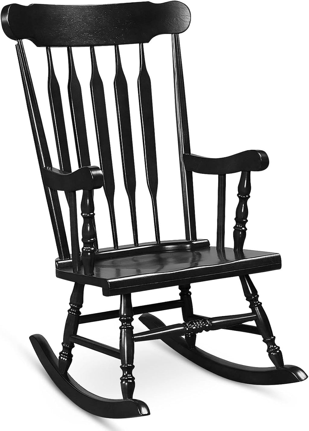 Tangkula Patio Rocking Chair Solid Wood, Outdoor Porch Rocker Chair with Rubber Wood Frame, Indoor Wooden Rocking Chair, Ideal for Garden, Backyard & Balcony (1, Natural)