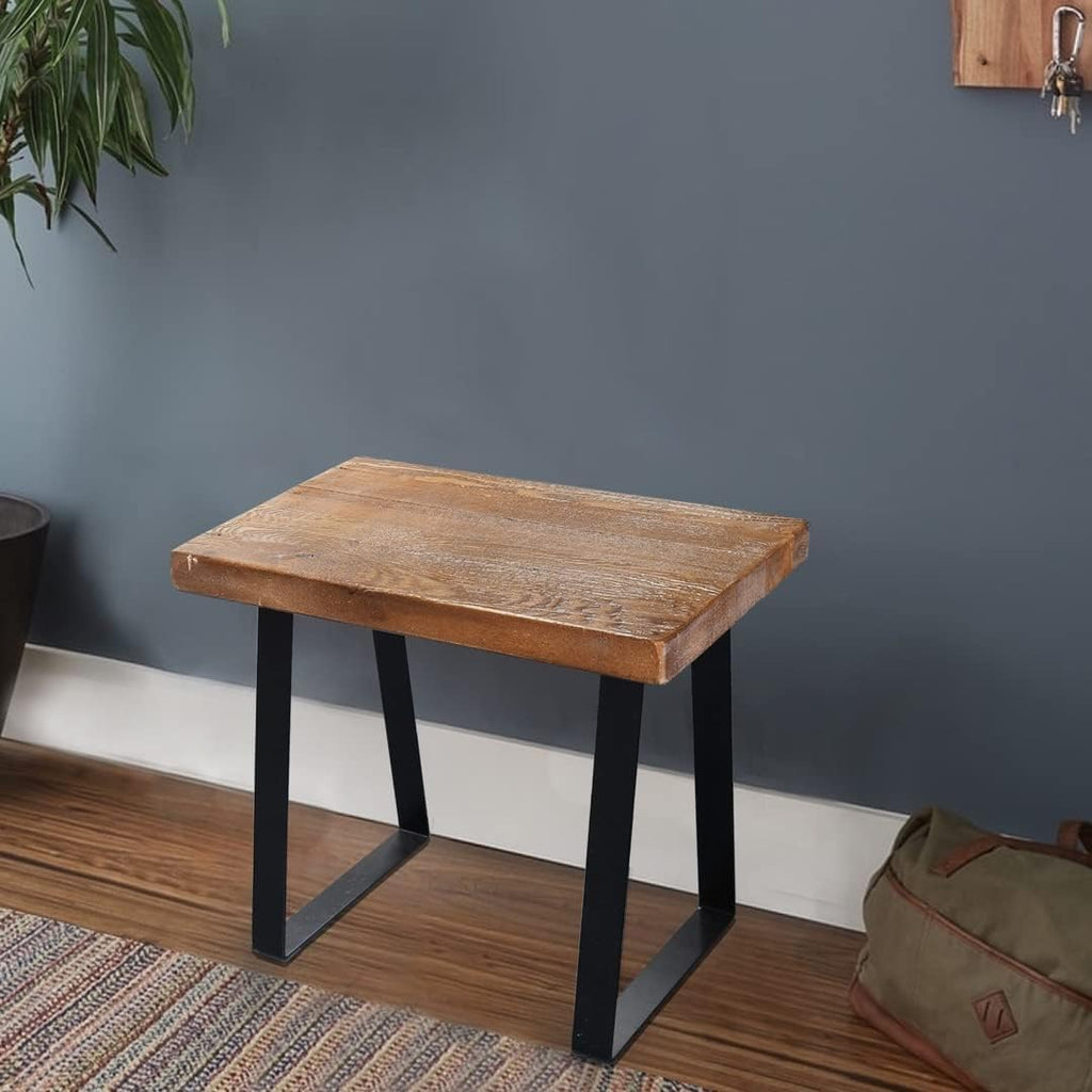 Solid Wood Entryway Bench Rectangle 33"x13"x16"H Dark Brown Reclaimed Pine Stool Living Room End Table Rustic Slab Coffee Side Table Bedroom Bathroom Patio Outdoor Garden Foot Stool
