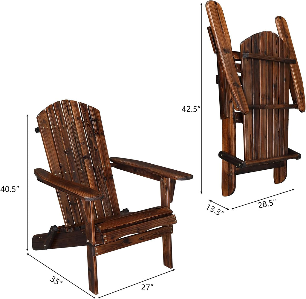 Outvita Folding Adirondack Chair Set of 2, 350LBS Solid Wood Garden Chair Weather Resistant, Outdoor Wooden Accent Furniture Fire Pit Lounge Chairs for Garden, Yard, Patio, Lawn, Carbonized