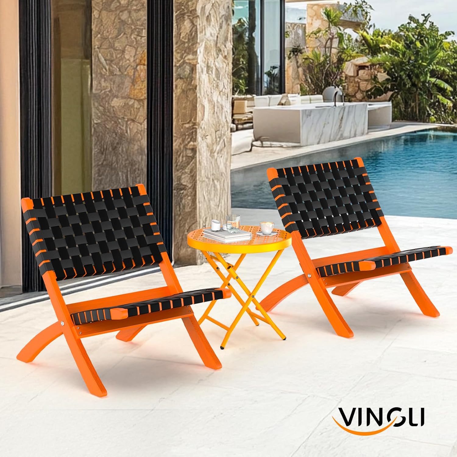 VINGLI Patio Folding Side Table, Small Outdoor Table with Everlasting Floral Pattern and Sturdy X-Shaped Metal Frame Ideal for Indoor & Outdoor Balcony, Porch, Backyard, Deck, Yellow, 1 Pack