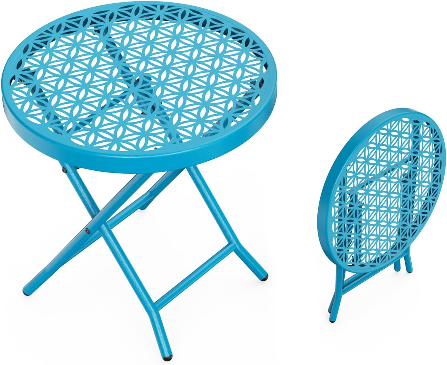 VINGLI Patio Folding Side Table, Small Outdoor Table with Everlasting Floral Pattern and Sturdy X-Shaped Metal Frame Ideal for Indoor & Outdoor Balcony, Porch, Backyard, Deck, Yellow, 1 Pack