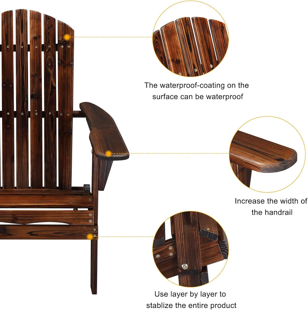 Outvita Folding Adirondack Chair Set of 2, 350LBS Solid Wood Garden Chair Weather Resistant, Outdoor Wooden Accent Furniture Fire Pit Lounge Chairs for Garden, Yard, Patio, Lawn, Carbonized