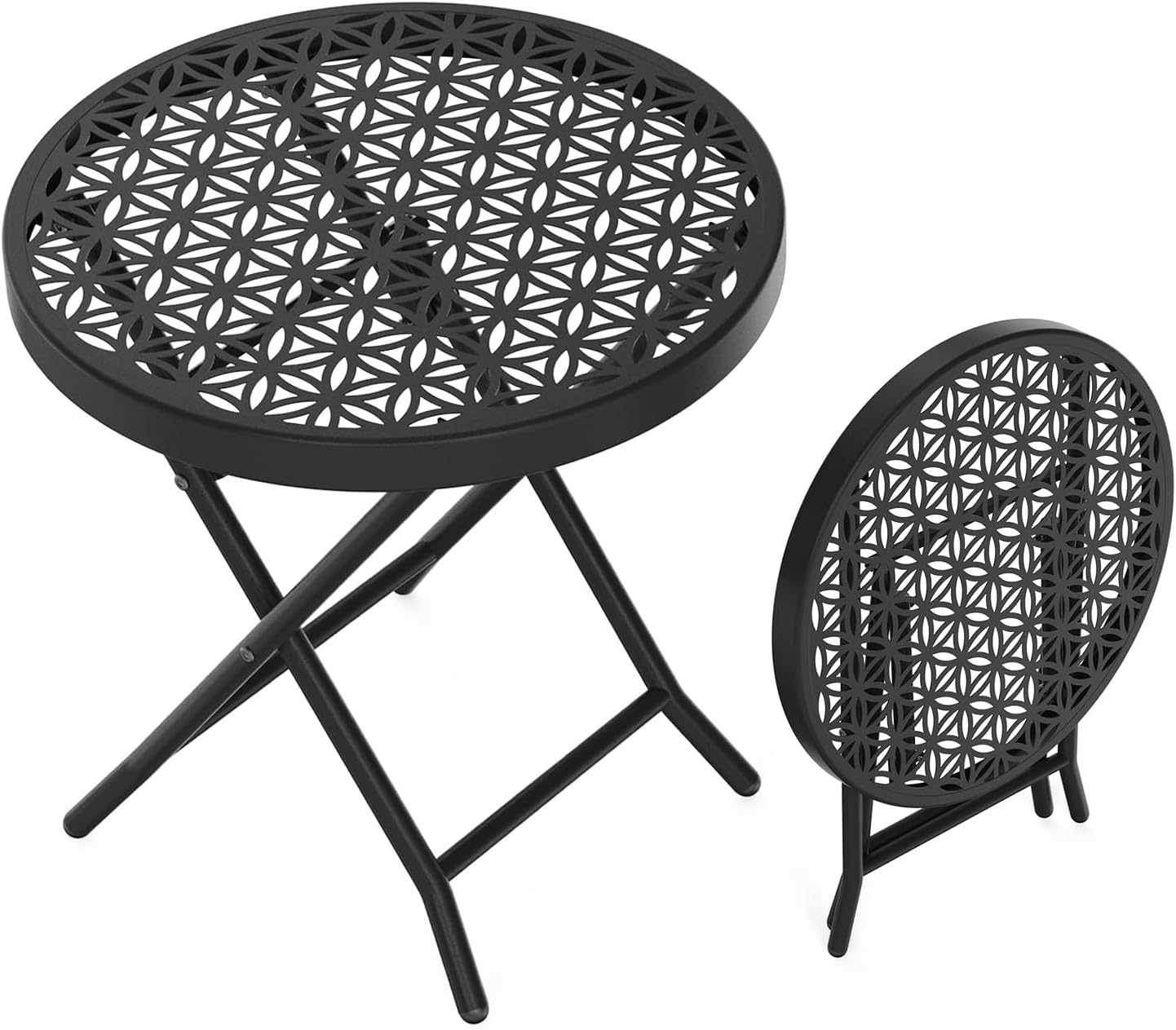 VINGLI Patio Folding Side Table, Small Outdoor Table with Everlasting Floral Pattern and Sturdy X-Shaped Metal Frame Ideal for Indoor & Outdoor Balcony, Porch, Backyard, Deck, Yellow, 1 Pack