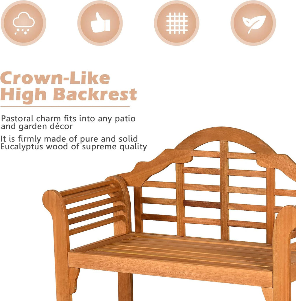 Giantex Outdoor Wood Bench, 4 Ft Foldable Eucalyptus Garden Bench, Two Person Loveseat Chair Solid with Curved Backrest and Armrest Ideal for Patio, Porch or Balcony (Teak)