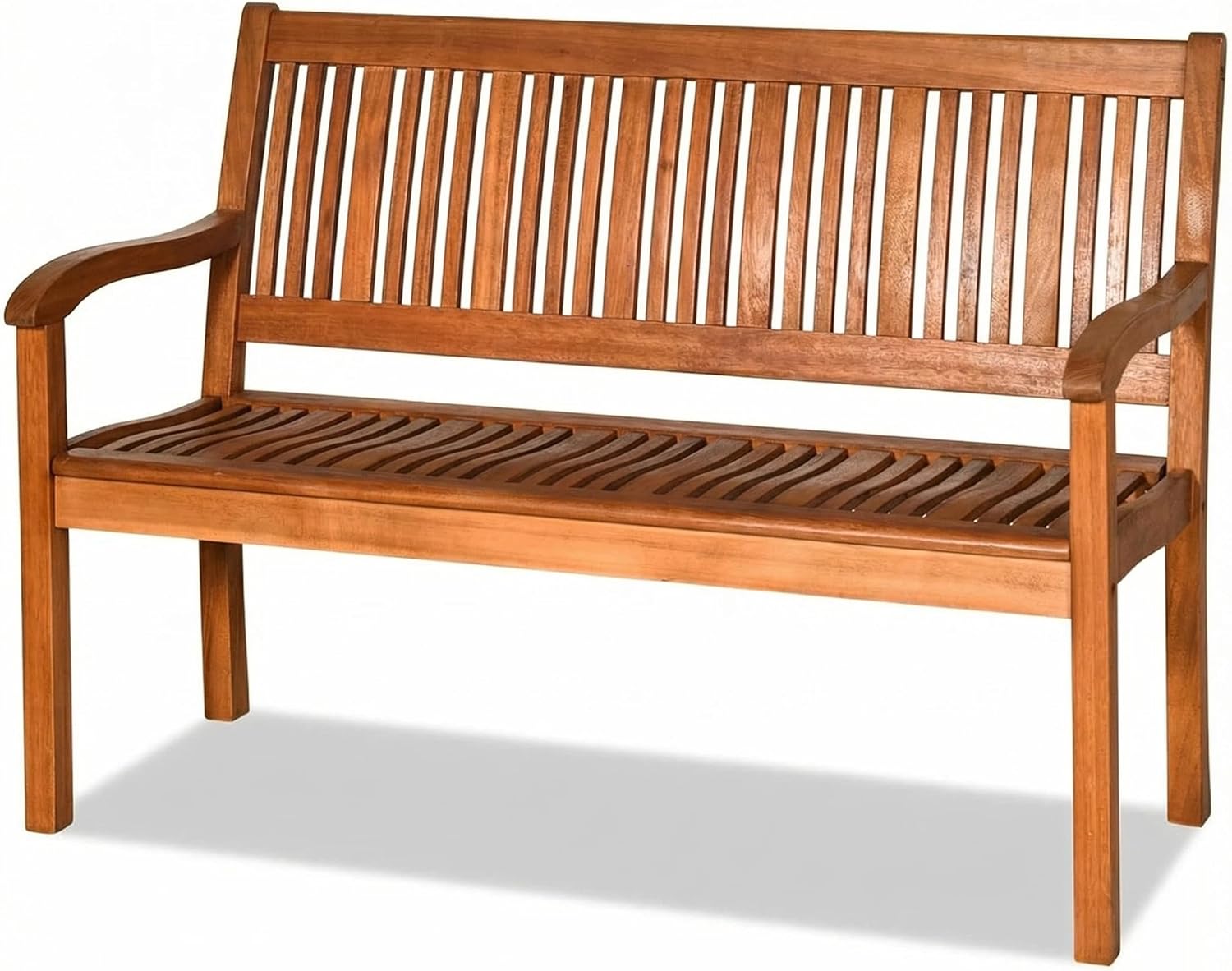 COSTWAY Wooden Bench Outdoor, Curved Armrest & Backrest, Sturdy Outdoor Wood Bench for Garden, Park & Porch, 25" D x 50" W x 36" H, Teak Colored