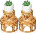 Wenqik 4 Pcs Boho Rattan Plant Stand Woven Wicker Round Riser Stand Indoor Rustic Farmhouse Natural Circle Plant Pedestal Round Accent Centerpiece for Home Kitchen Office Display, 2 Size
