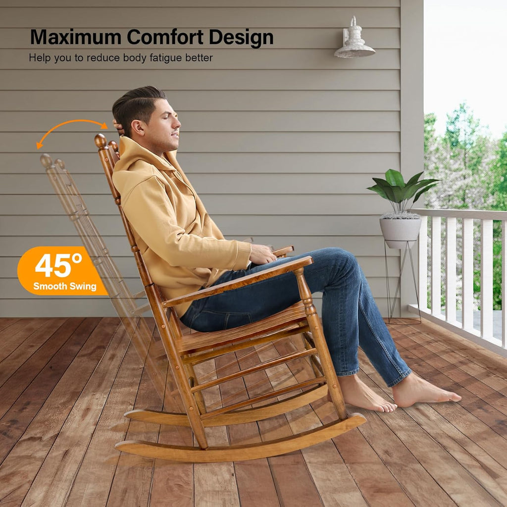 VINGLI Wooden Rocking Chair, Outdoor Chair with 450 lbs Support (Teak, 2PCS)