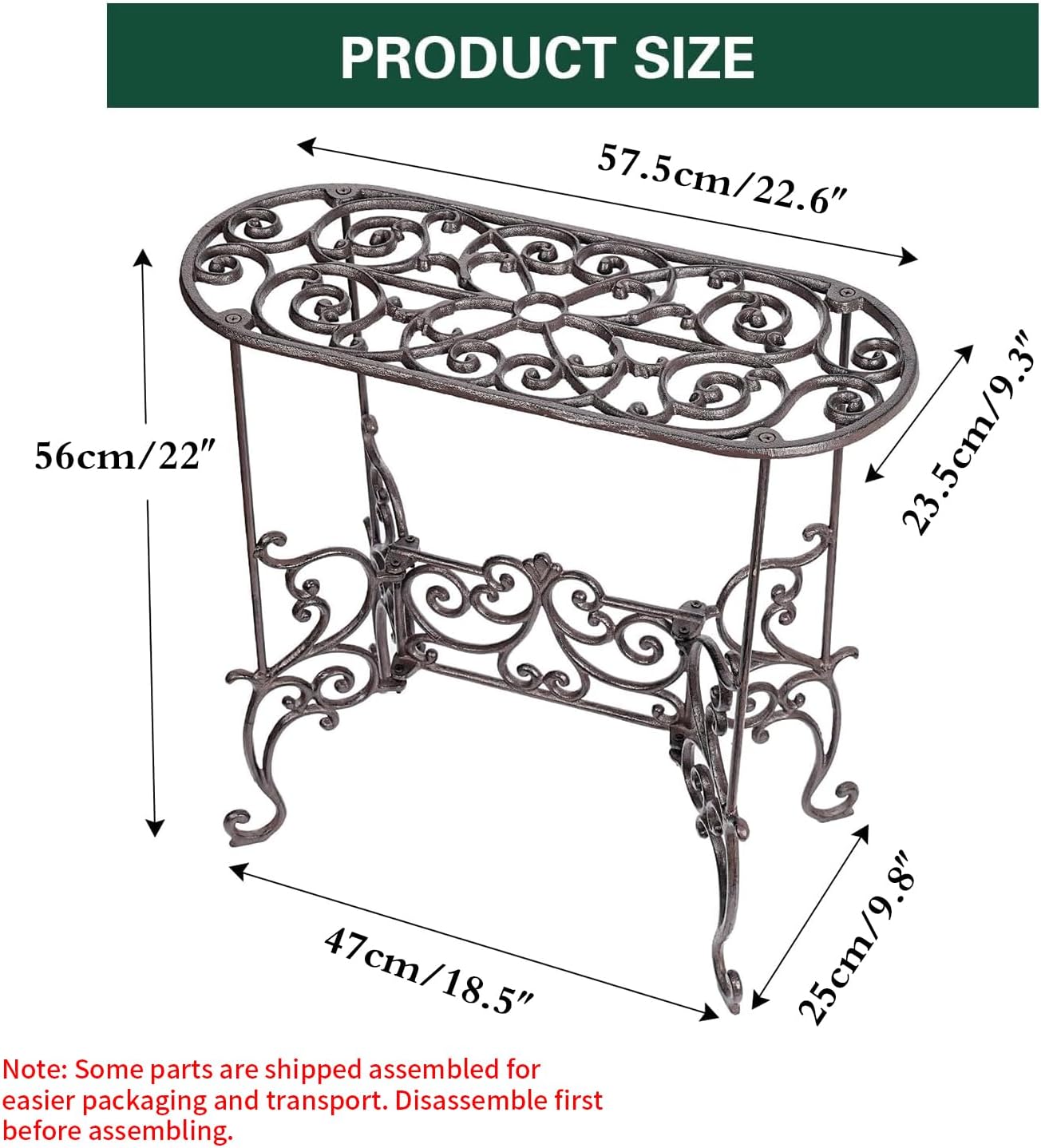Sungmor Heavy Duty Cast Iron Potted Plant Stand Garden Table - 22.6IN. 1 Tier Metal Stands - Decorative & Vintage Style Indoor Outdoor Corner Shelf for Planters Vases Lanterns Ornaments Books and More