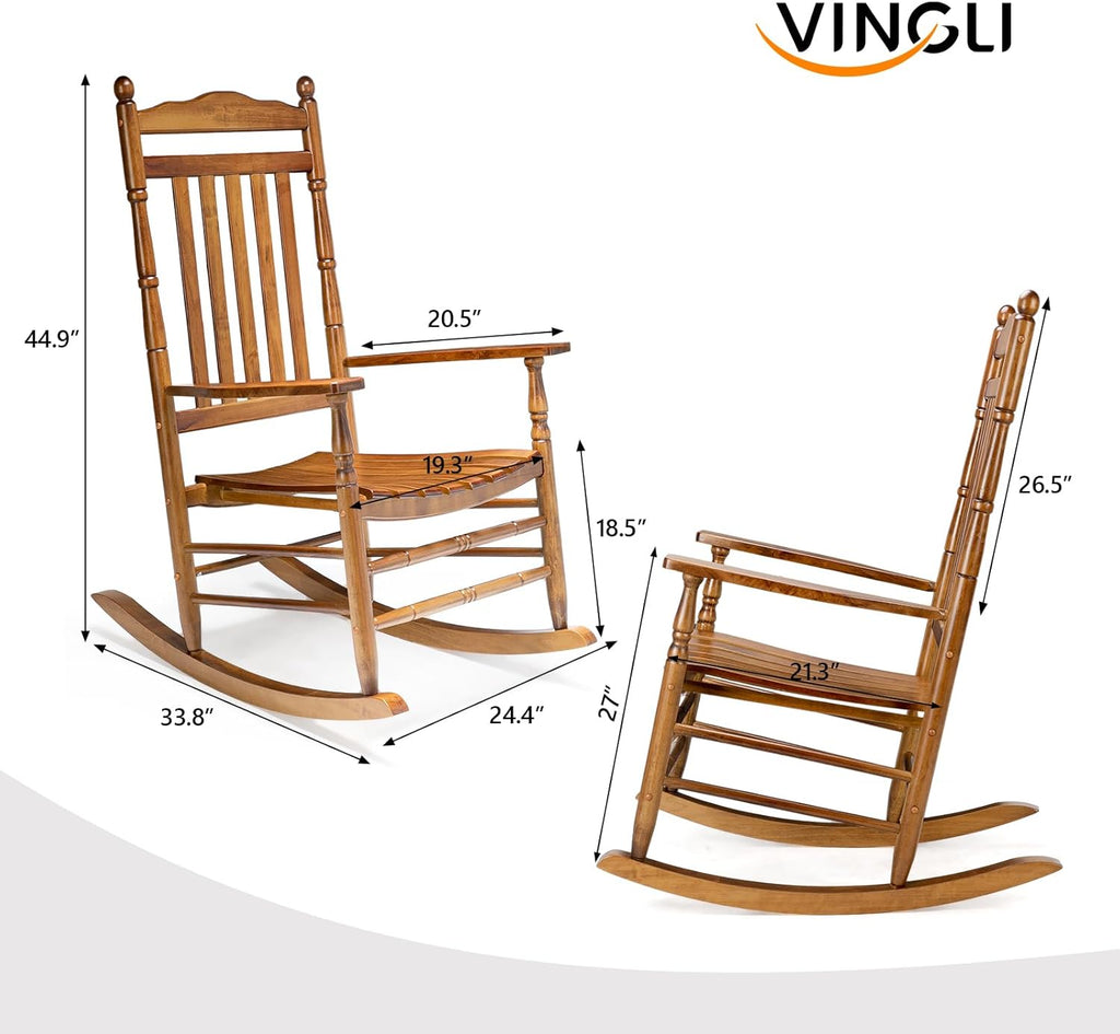 VINGLI Wooden Rocking Chair, Outdoor Chair with 450 lbs Support (Teak, 2PCS)