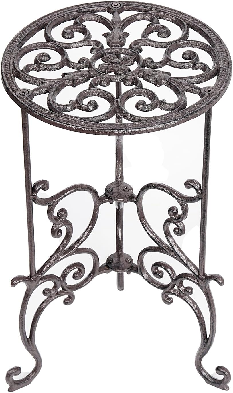 Sungmor Heavy Duty Cast Iron Potted Plant Stand Garden Table - 22.6IN. 1 Tier Metal Stands - Decorative & Vintage Style Indoor Outdoor Corner Shelf for Planters Vases Lanterns Ornaments Books and More