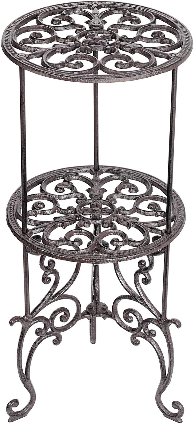 Sungmor Heavy Duty Cast Iron Potted Plant Stand Garden Table - 22.6IN. 1 Tier Metal Stands - Decorative & Vintage Style Indoor Outdoor Corner Shelf for Planters Vases Lanterns Ornaments Books and More
