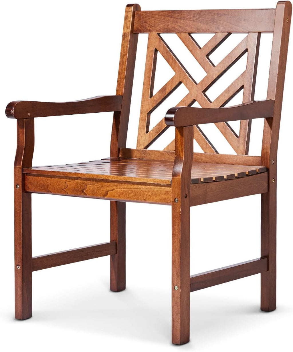 VINGLI Outdoor Dining Chairs, Heavy Duty 330 LBS Wooden Patio Chairs with Comfortable Backrest, Solid Wood Patio Dining Chairs Garden Chairs for Yard, Front Porch and Deck (Teak, 1 PCS)