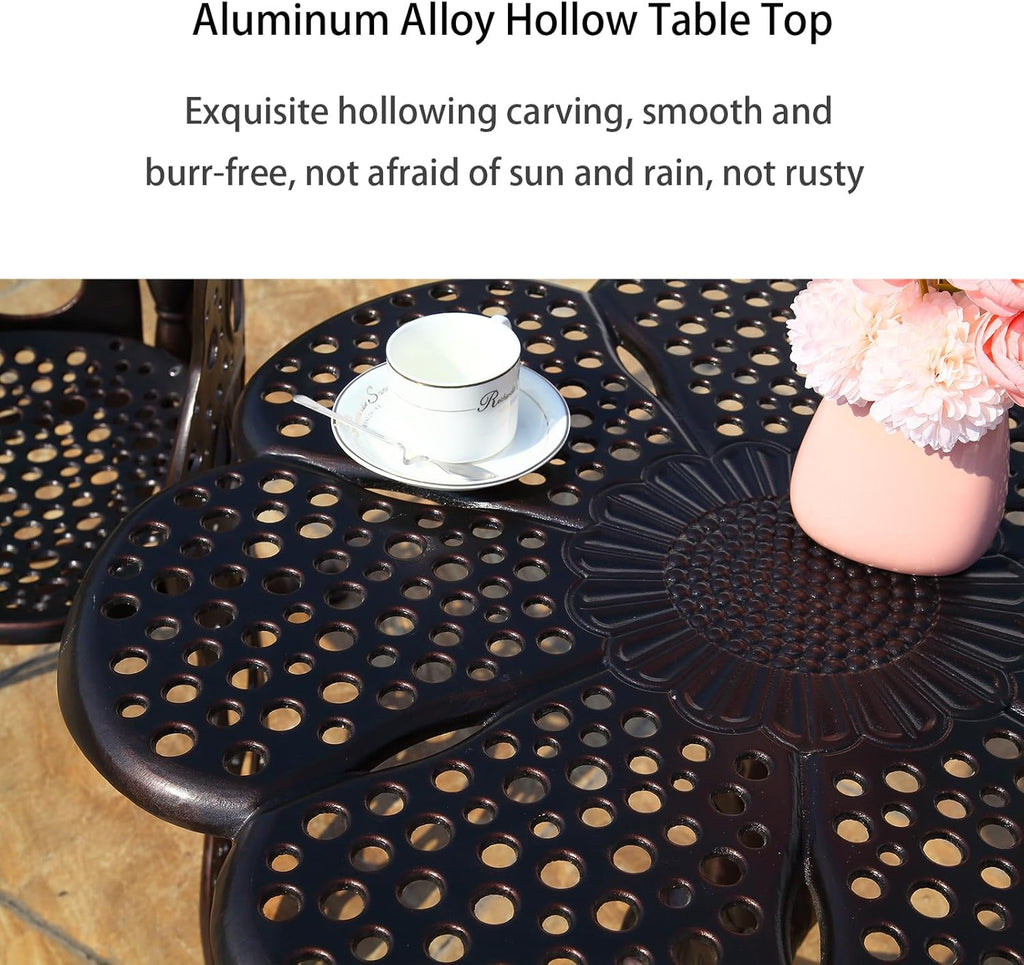 Outdoor Table Bistro Tables Bronze Cast Aluminum Rustproof Flower Shape Patio Garden Tables for Balcony Porch Yard (Bronze Butterfly Table)