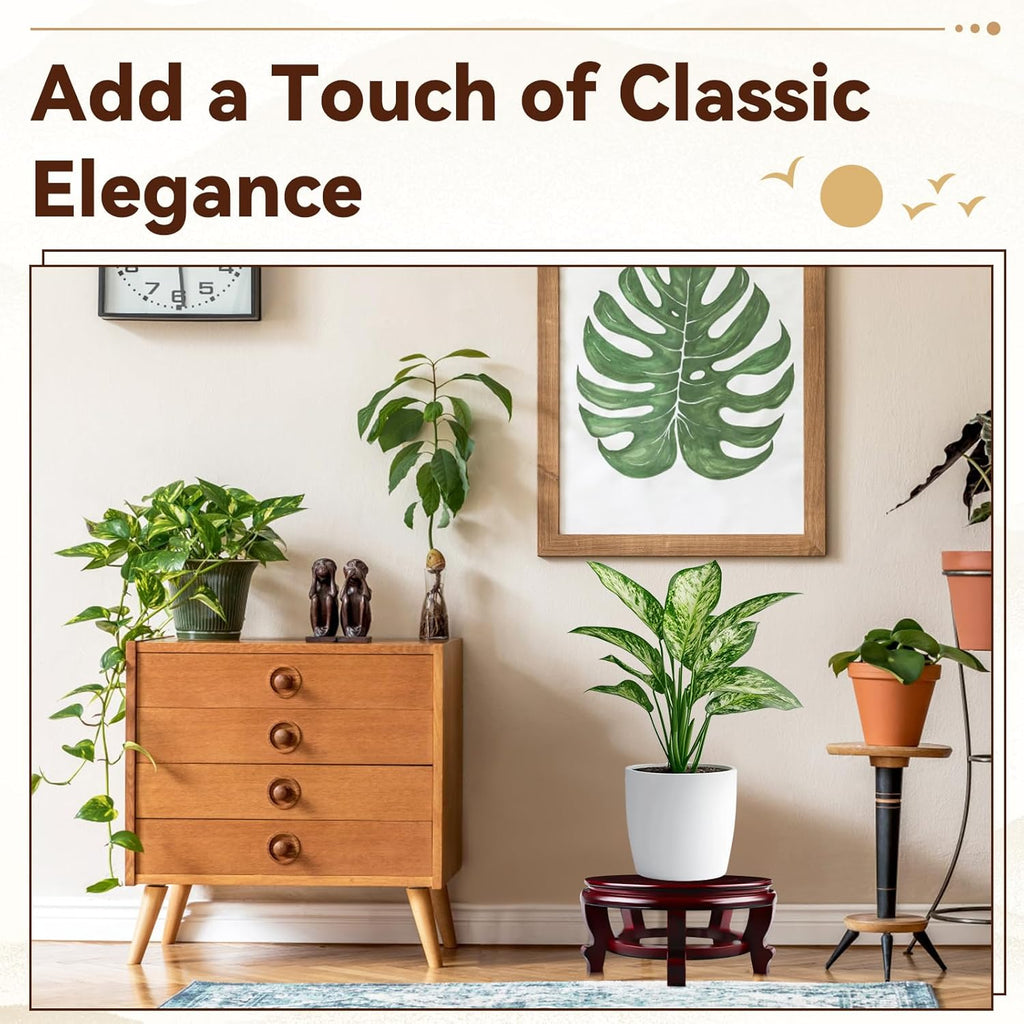 Yoiemivy 10 Inch Wooden Plant Stand Indoor Flower Pot Base Vase Display Shelf Chinese Fishbowl Planter Stands for Display Oriental Style Plant Pot Pedestal Stand