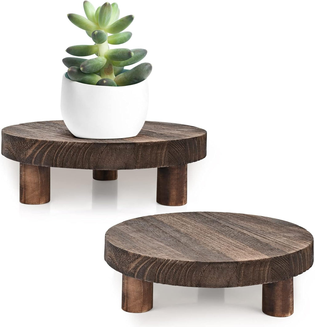 Yanbaga 2 Pack Wood Plant Stand Indoor,11-12" Mid Century Modern Plant Stand Holder with Growth Ring,Plant Stool Display Stand for Flower Pots ,Outdoor, Garden,Patio