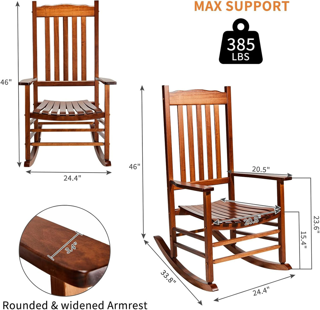 Outvita Outdoor Rocking Chair, Solid Wood High Back Rocker, All Weather Lounge Chair for Porch Patio Fire Pit Garden Backyard Deck Indoor, Wave Shape, Natural