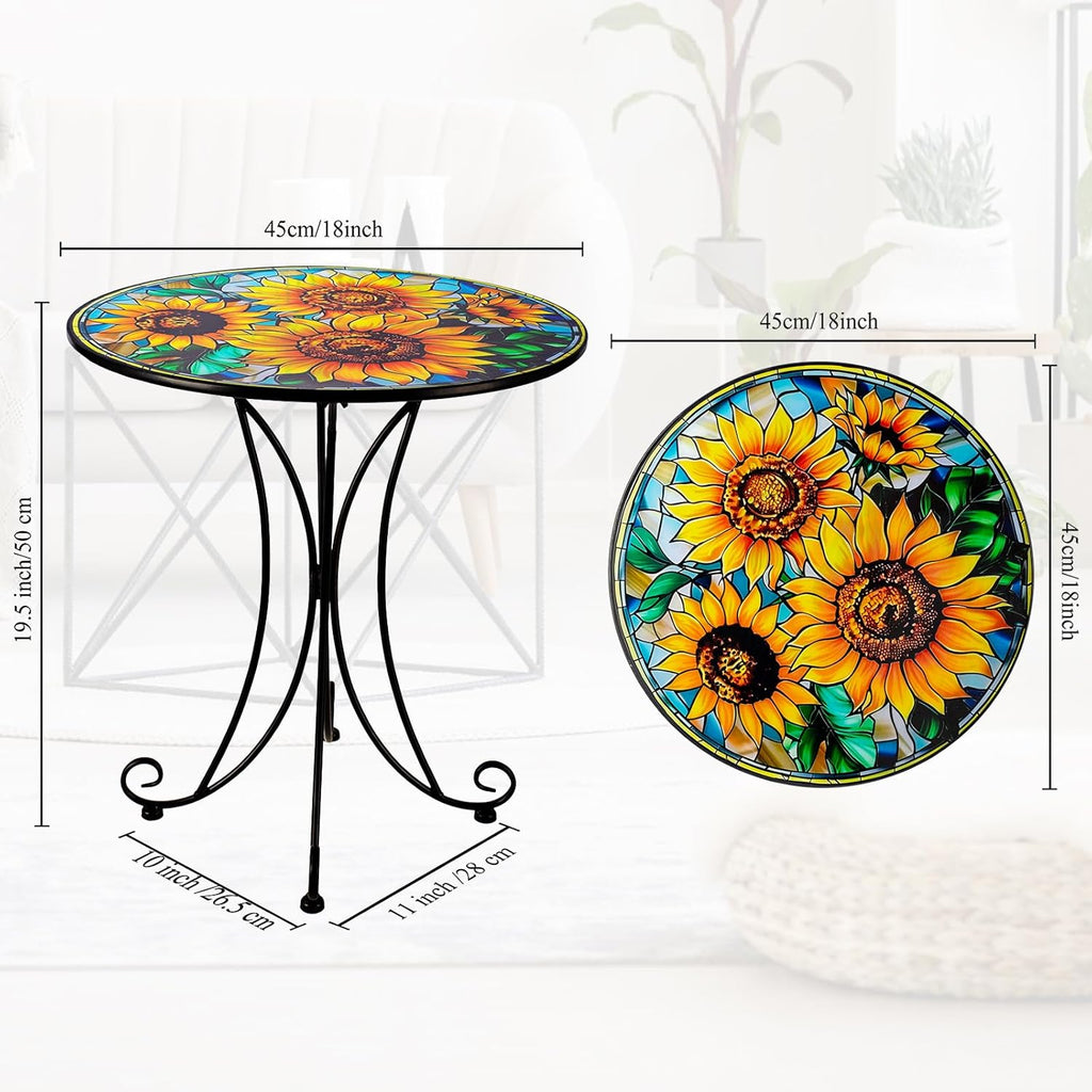 Sunflower Side Table Outdoor, 18 Inch Metal Accent Table, Indoor Small Round End Tables, Plant Stand Tables for Outside Yard Balcony Garden Bedside
