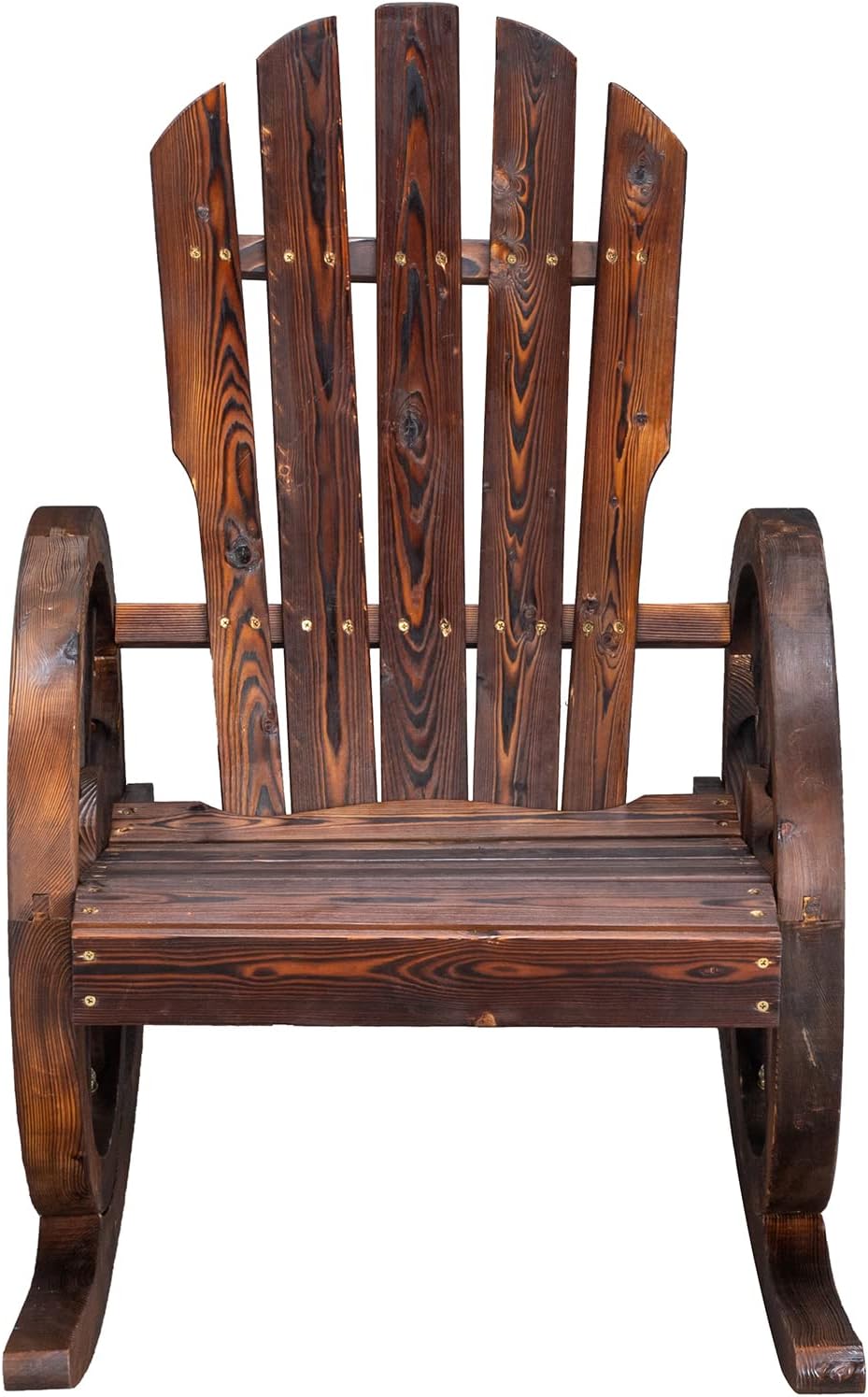 Outvita Adirondack Rocking Chair, Wood Wagon Rocker, Outdoor Wooden Carbonized Lounge Chairs with Wheel Armrest for Garden Patio Country Yard Porch, Fir