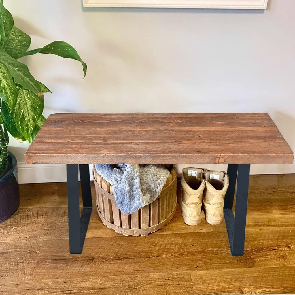Solid Wood Entryway Bench Rectangle 33"x13"x16"H Dark Brown Reclaimed Pine Stool Living Room End Table Rustic Slab Coffee Side Table Bedroom Bathroom Patio Outdoor Garden Foot Stool