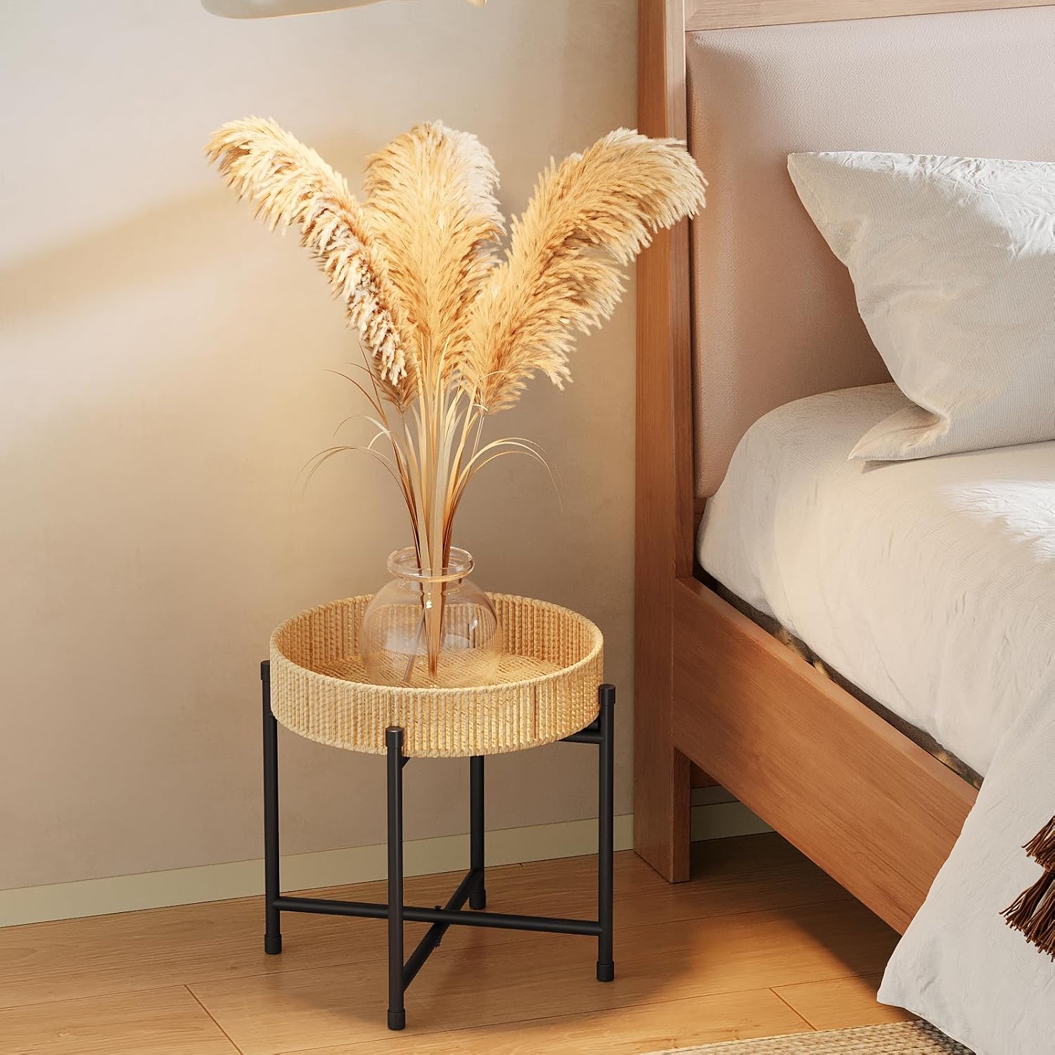 Bamworld Rattan Plant Stand Indoor Boho Plant Table for Large Plants Single Plant Stool Plant Holder for Living Room Bedroom