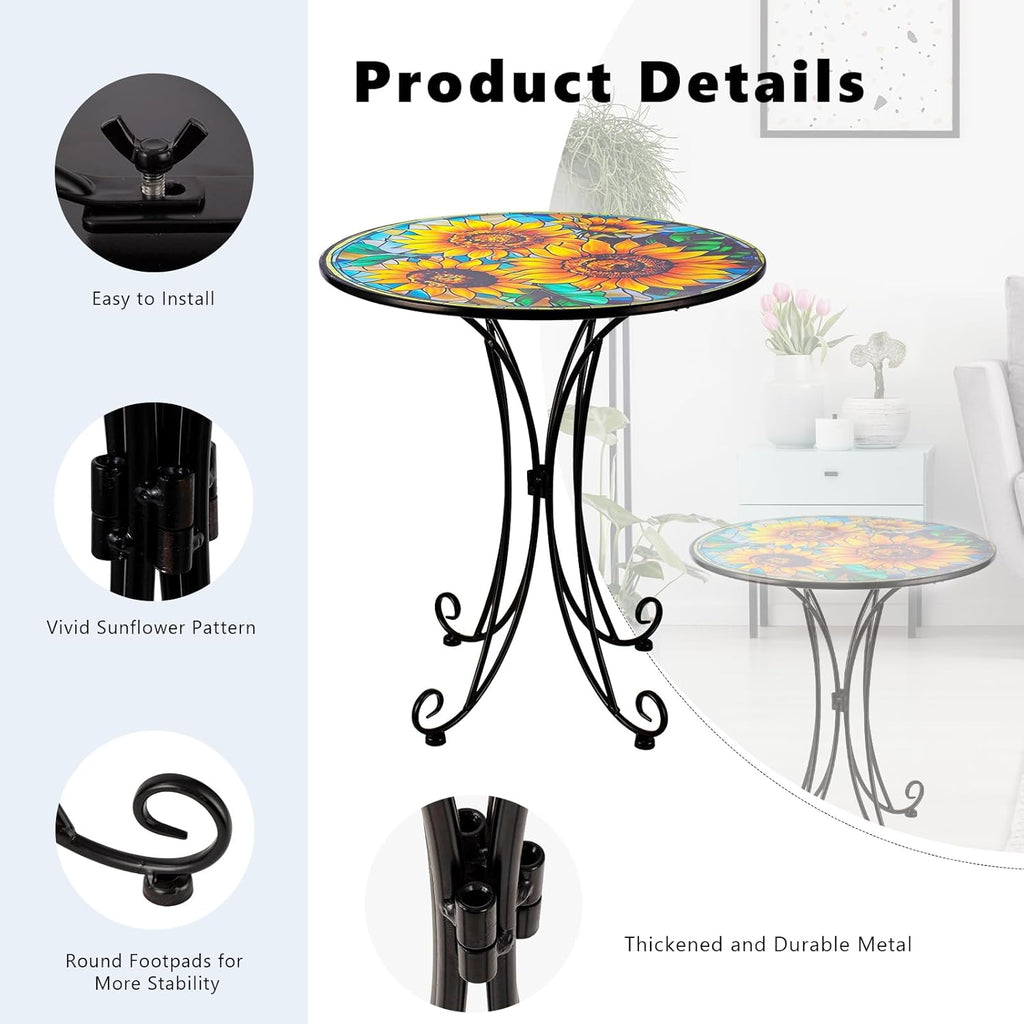 Sunflower Side Table Outdoor, 18 Inch Metal Accent Table, Indoor Small Round End Tables, Plant Stand Tables for Outside Yard Balcony Garden Bedside