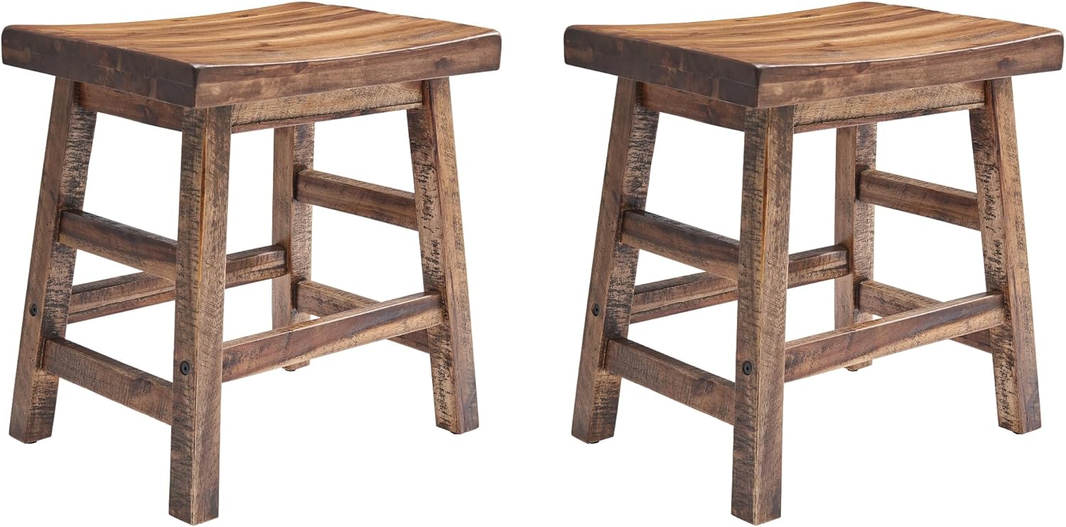 Alaterre Furniture Durango 26-Inch Tall Industrial Wood Counter-Height Stool Bar Stool, Kitchen, Seating, Vintage-Style Saddle Seat, Comfort, Rustic Industrial, Light or Dark Tone Lacquer Finish