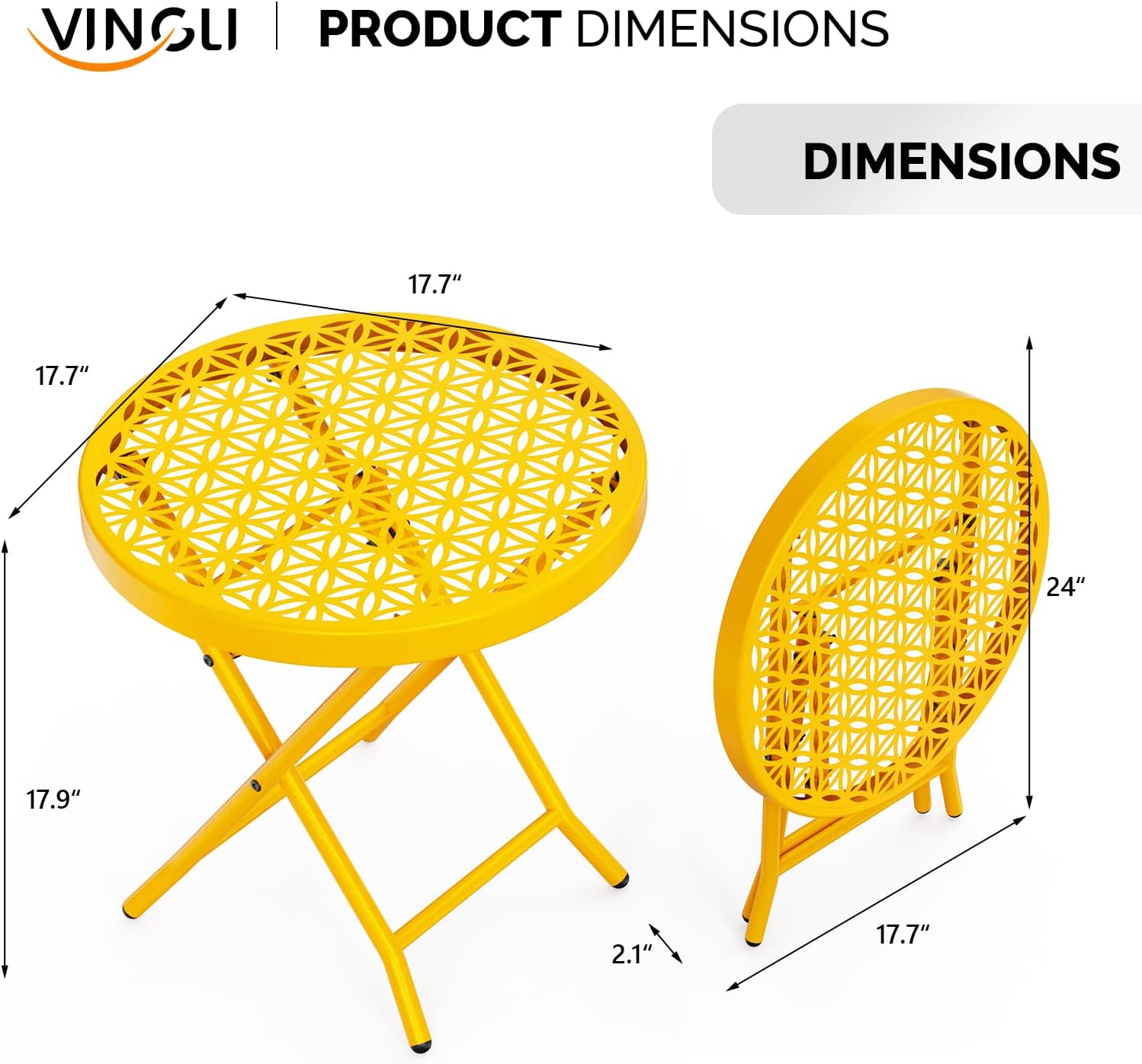 VINGLI Patio Folding Side Table, Small Outdoor Table with Everlasting Floral Pattern and Sturdy X-Shaped Metal Frame Ideal for Indoor & Outdoor Balcony, Porch, Backyard, Deck, Yellow, 1 Pack