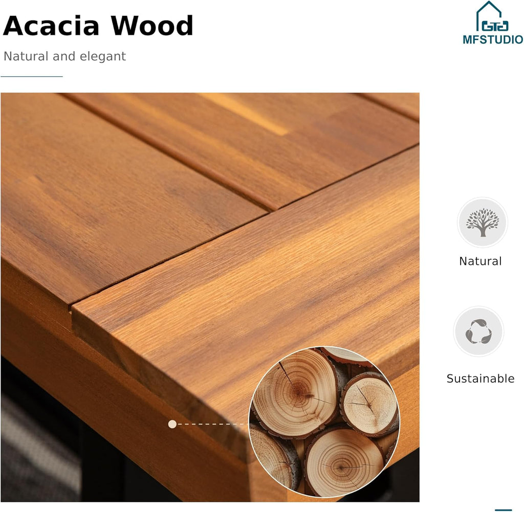 MFSTUDIO Outdoor Garden Bench 63", Acacia Wood Patio Dining Bench, Wooden Park Front Porch Benches for Backyard Outside, Teak