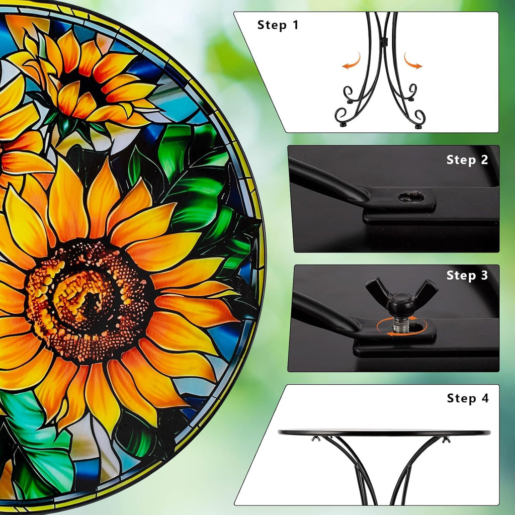 Sunflower Side Table Outdoor, 18 Inch Metal Accent Table, Indoor Small Round End Tables, Plant Stand Tables for Outside Yard Balcony Garden Bedside