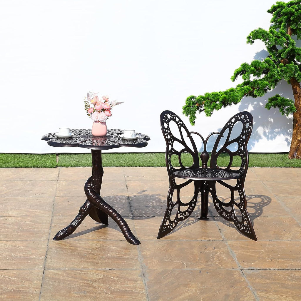 Outdoor Table Bistro Tables Bronze Cast Aluminum Rustproof Flower Shape Patio Garden Tables for Balcony Porch Yard (Bronze Butterfly Table)