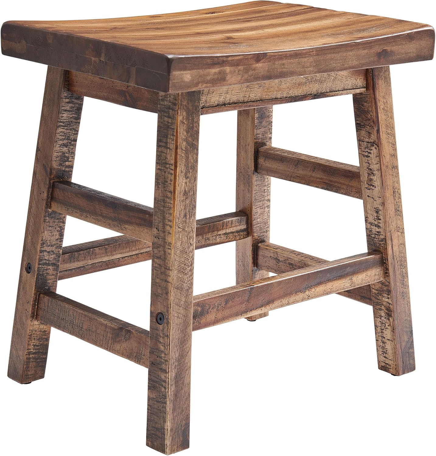 Alaterre Furniture Durango 26-Inch Tall Industrial Wood Counter-Height Stool Bar Stool, Kitchen, Seating, Vintage-Style Saddle Seat, Comfort, Rustic Industrial, Light or Dark Tone Lacquer Finish