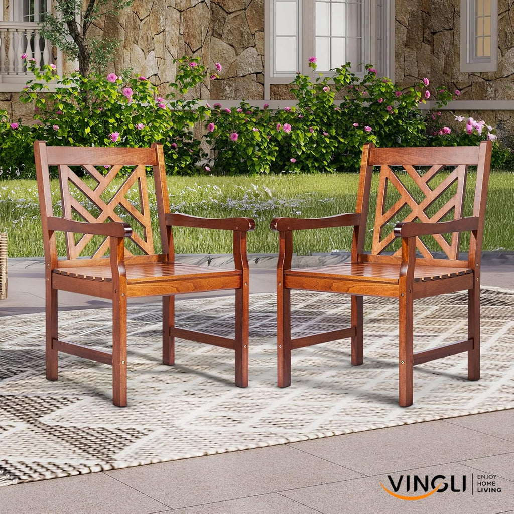 VINGLI Outdoor Dining Chairs, Heavy Duty 330 LBS Wooden Patio Chairs with Comfortable Backrest, Solid Wood Patio Dining Chairs Garden Chairs for Yard, Front Porch and Deck (Teak, 1 PCS)