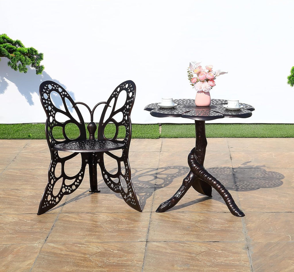 Outdoor Table Bistro Tables Bronze Cast Aluminum Rustproof Flower Shape Patio Garden Tables for Balcony Porch Yard (Bronze Butterfly Table)