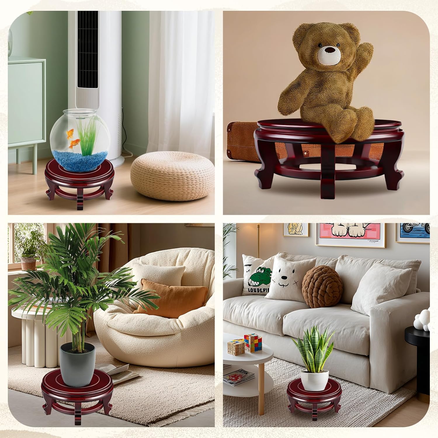 Yoiemivy 10 Inch Wooden Plant Stand Indoor Flower Pot Base Vase Display Shelf Chinese Fishbowl Planter Stands for Display Oriental Style Plant Pot Pedestal Stand