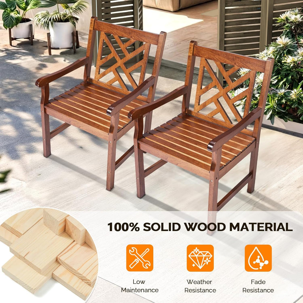 VINGLI Outdoor Dining Chairs, Heavy Duty 330 LBS Wooden Patio Chairs with Comfortable Backrest, Solid Wood Patio Dining Chairs Garden Chairs for Yard, Front Porch and Deck (Teak, 1 PCS)