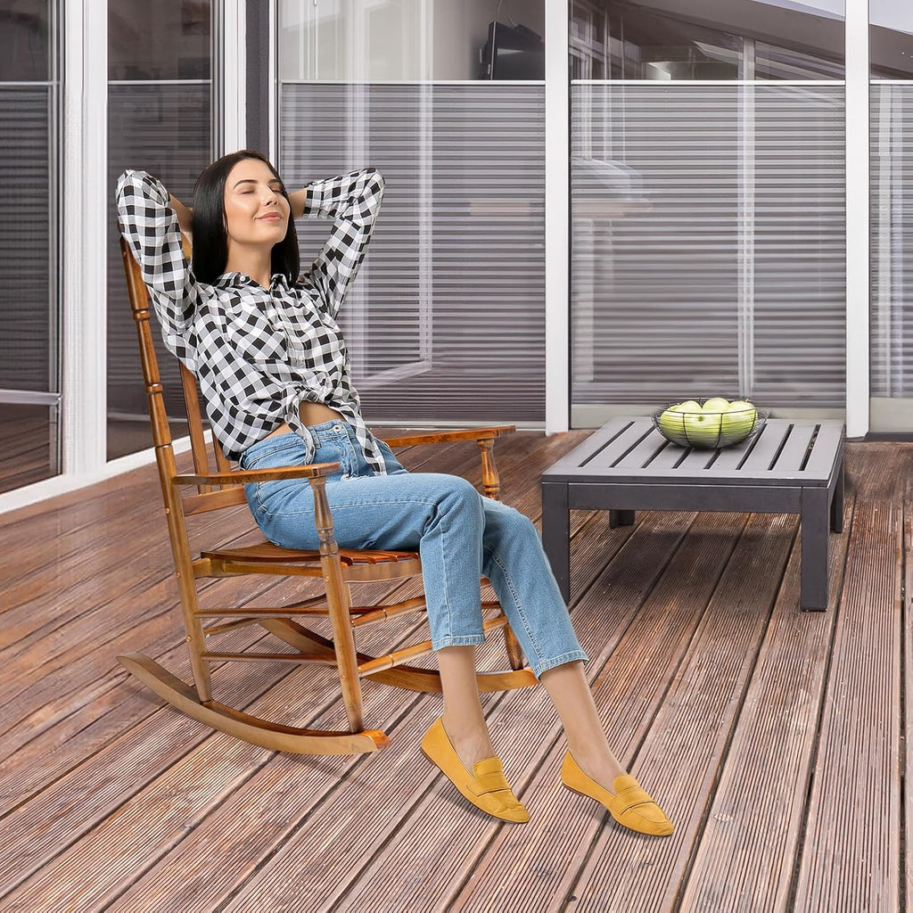 VINGLI Wooden Rocking Chair, Outdoor Chair with 450 lbs Support (Teak, 2PCS)