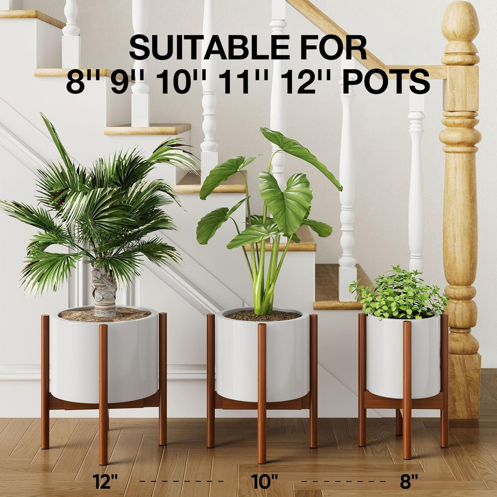 MUDEELA Plant Stand for Indoor Plants: Adjustable Width Fits 8-12 Inch Pots - Mid-century Modern Bamboo Plant Stand - 14.5 Inch Single Tier Small Floor Plant Holder, Dark Brown, 2 Pack (Without Pot)