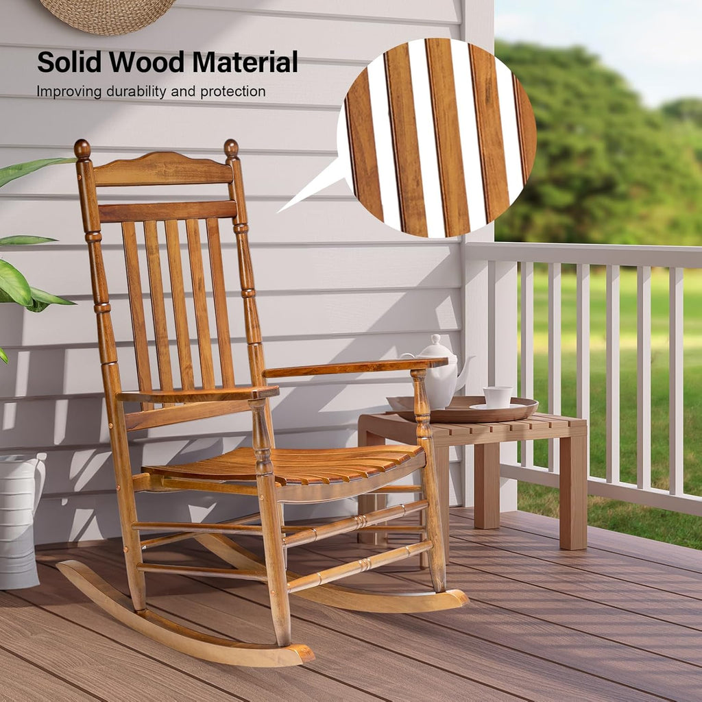 VINGLI Wooden Rocking Chair, Outdoor Chair with 450 lbs Support (Teak, 1PC)