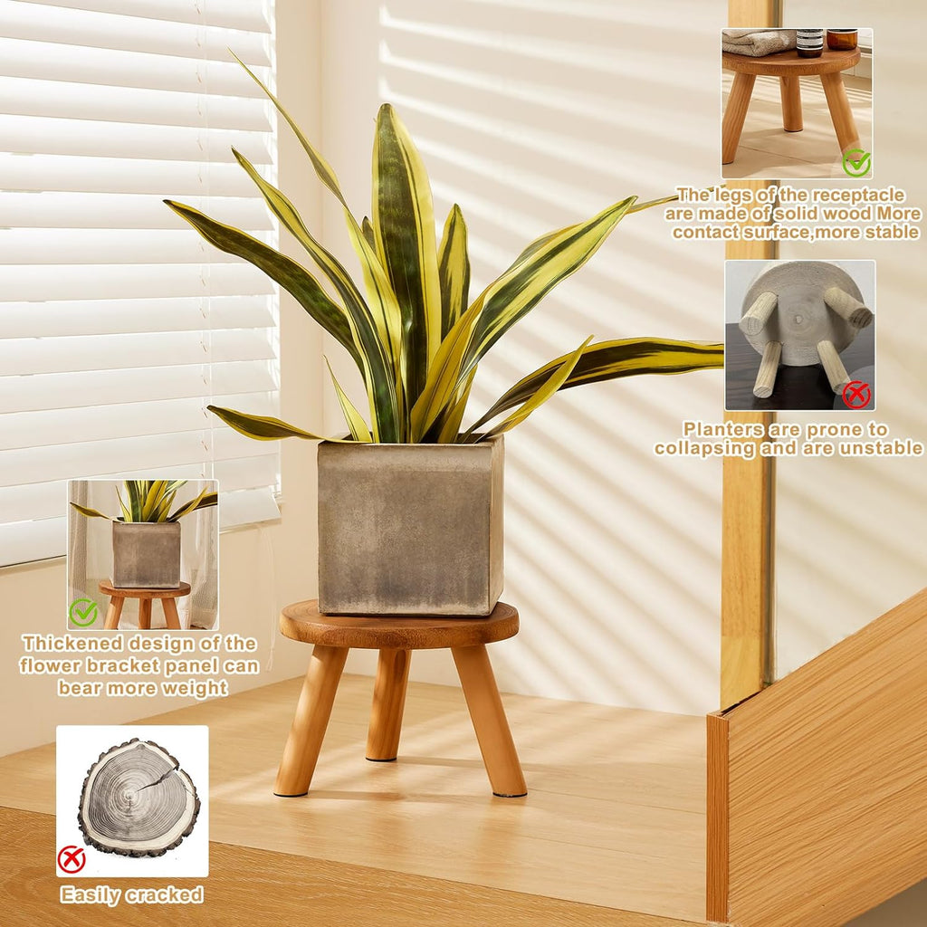 Yanbaga 2 Pack Wood Plant Stand Indoor,11-12" Mid Century Modern Plant Stand Holder with Growth Ring,Plant Stool Display Stand for Flower Pots ,Outdoor, Garden,Patio