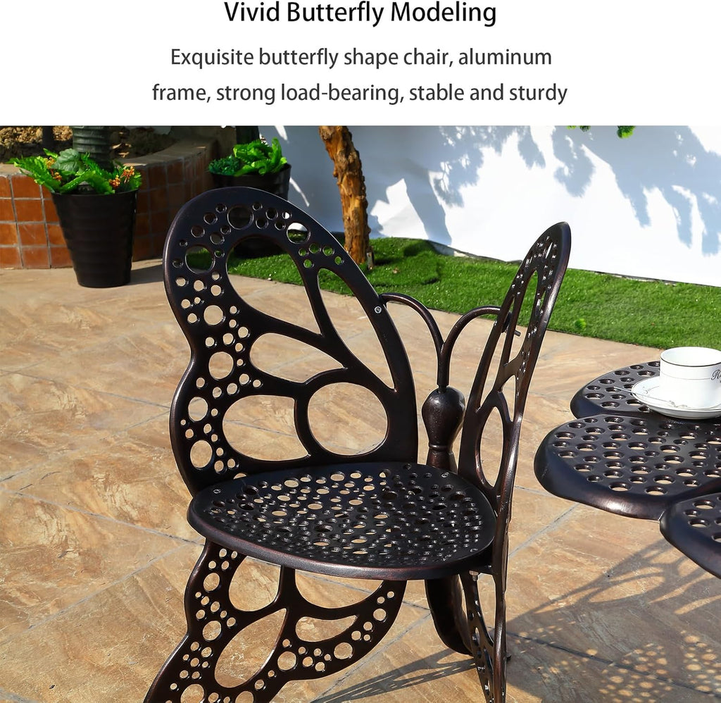 Outdoor Table Bistro Tables Bronze Cast Aluminum Rustproof Flower Shape Patio Garden Tables for Balcony Porch Yard (Bronze Butterfly Table)