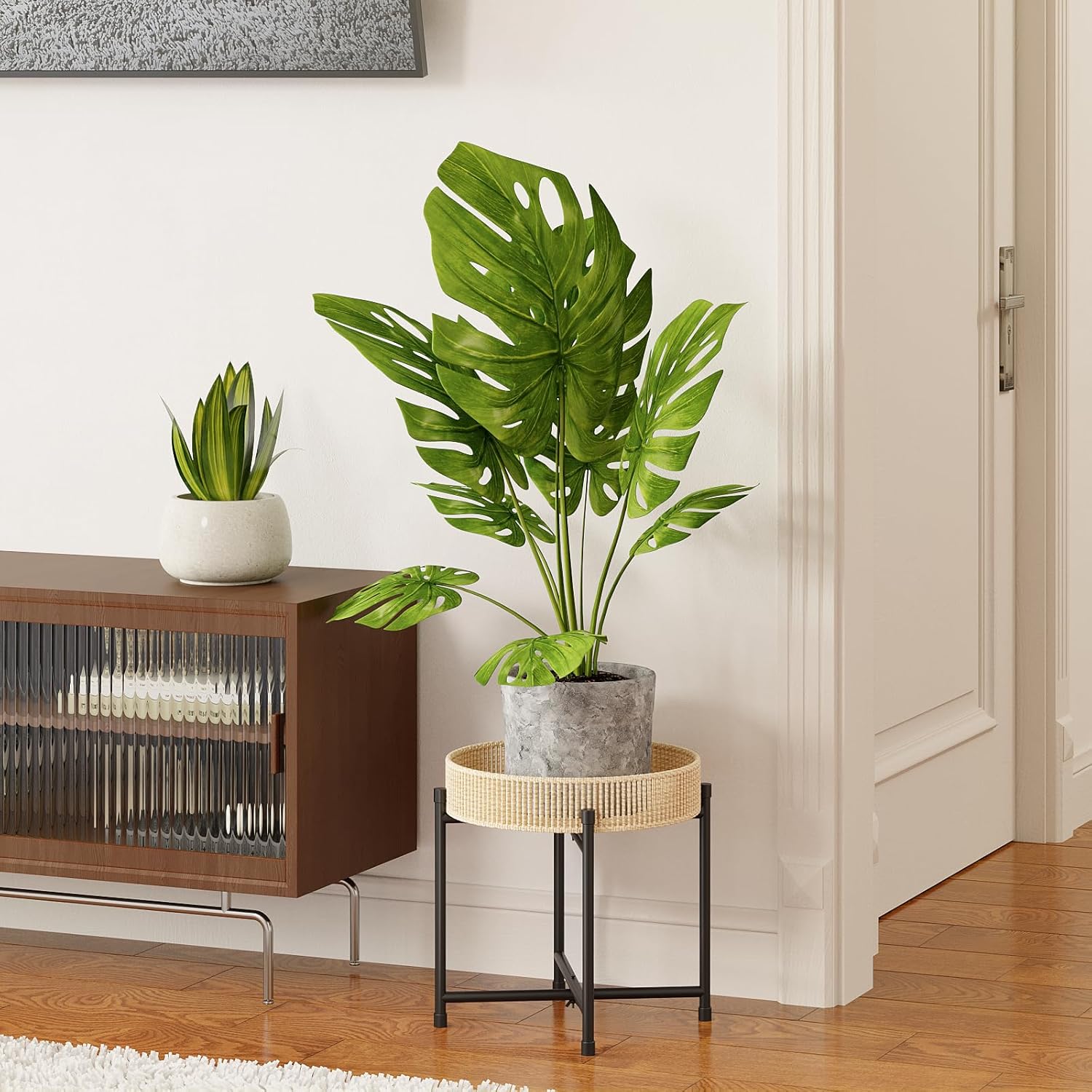 Bamworld Rattan Plant Stand Indoor Boho Plant Table for Large Plants Single Plant Stool Plant Holder for Living Room Bedroom