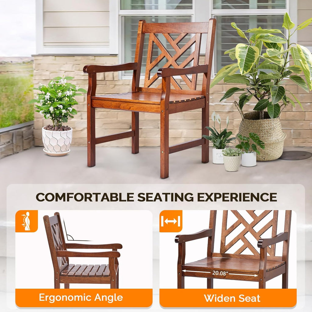 VINGLI Outdoor Dining Chairs, Heavy Duty 330 LBS Wooden Patio Chairs with Comfortable Backrest, Solid Wood Patio Dining Chairs Garden Chairs for Yard, Front Porch and Deck (Teak, 1 PCS)