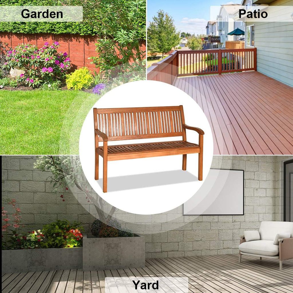 Tangkula Outdoor Wood Garden Bench, 50" W Solid Wood Patio Park Bench with Dense Slatted Backrest & Seat, Curved Armrest, Large Wooden Loveseat Bench for Deck, Porch, Poolside, Yard & Balcony