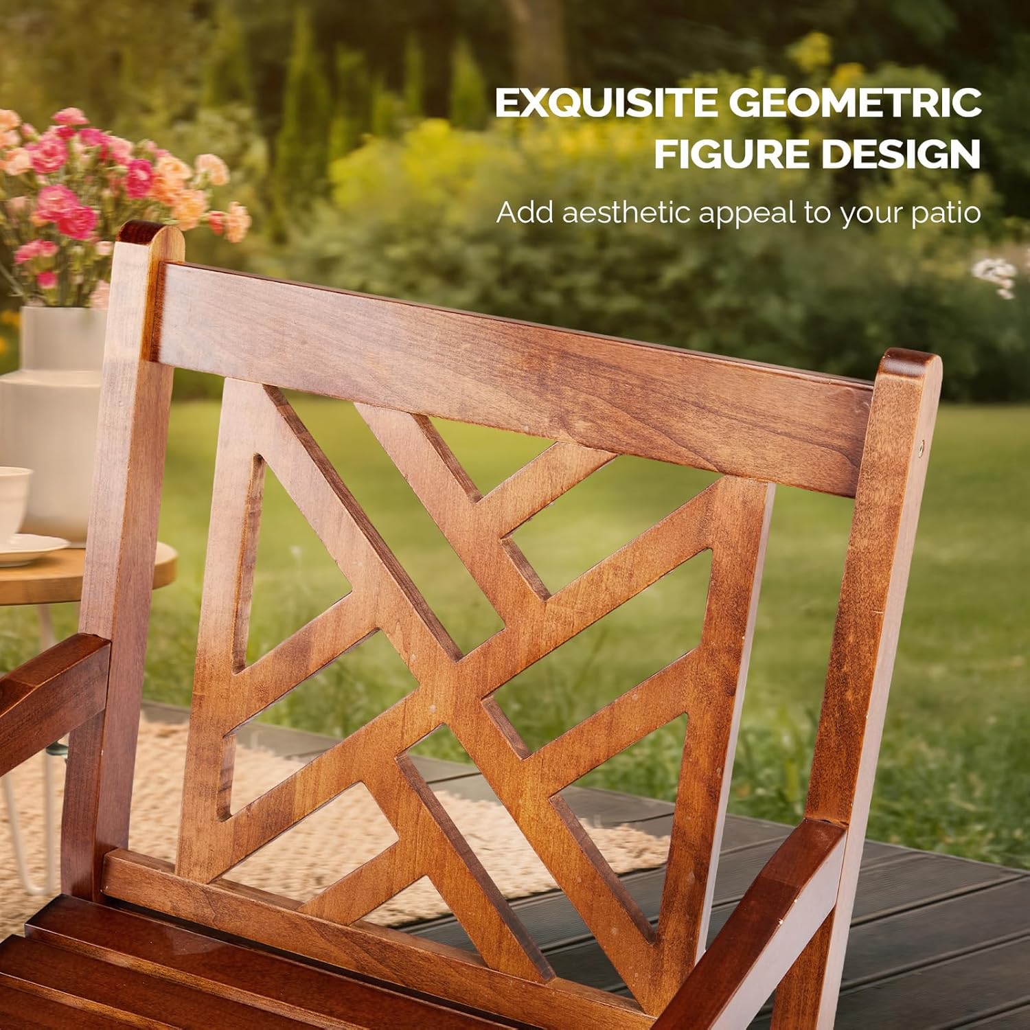 VINGLI Outdoor Dining Chairs, Heavy Duty 330 LBS Wooden Patio Chairs with Comfortable Backrest, Solid Wood Patio Dining Chairs Garden Chairs for Yard, Front Porch and Deck (Teak, 1 PCS)