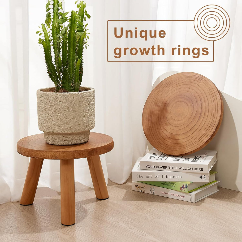 Yanbaga 2 Pack Wood Plant Stand Indoor,11-12" Mid Century Modern Plant Stand Holder with Growth Ring,Plant Stool Display Stand for Flower Pots ,Outdoor, Garden,Patio