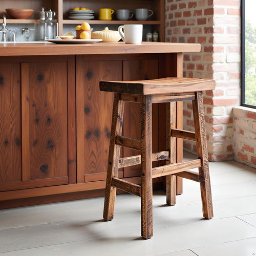 Alaterre Furniture Durango 26-Inch Tall Industrial Wood Counter-Height Stool Bar Stool, Kitchen, Seating, Vintage-Style Saddle Seat, Comfort, Rustic Industrial, Light or Dark Tone Lacquer Finish
