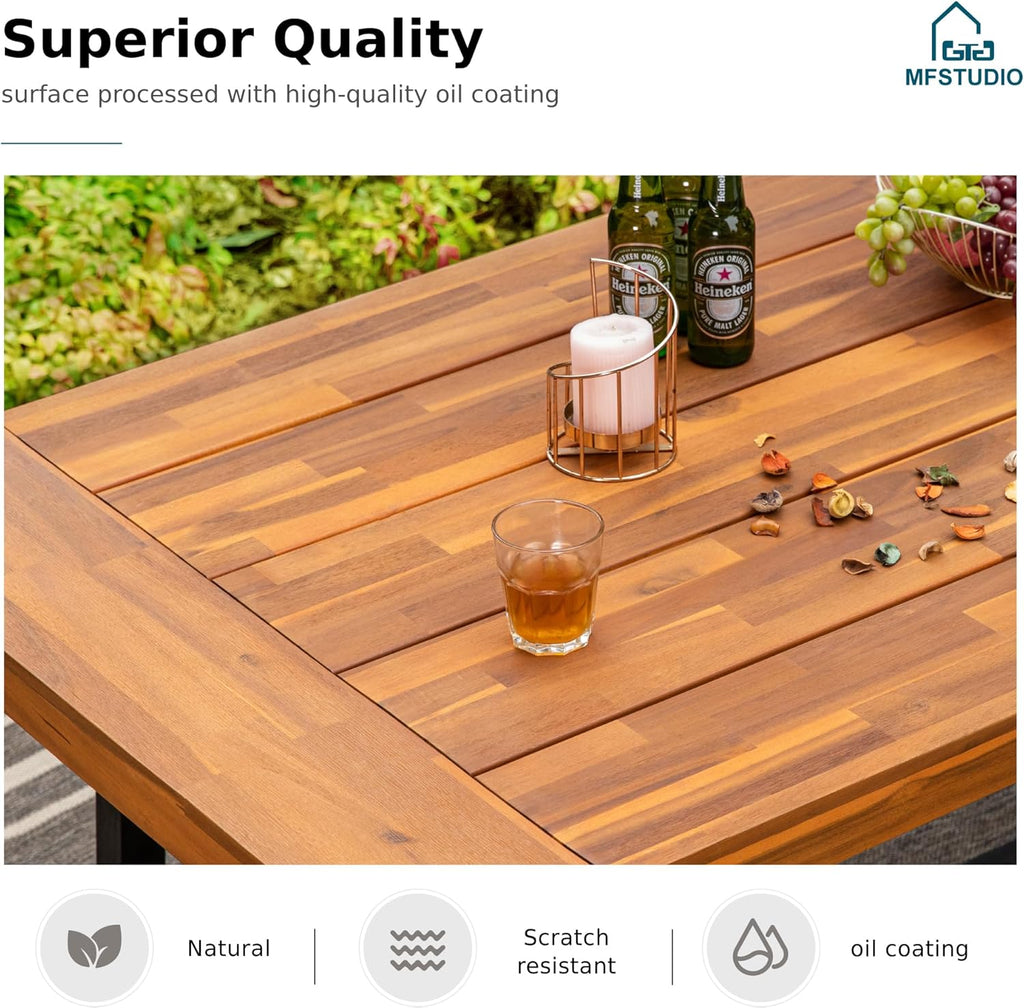 MFSTUDIO Outdoor Garden Bench 63", Acacia Wood Patio Dining Bench, Wooden Park Front Porch Benches for Backyard Outside, Teak